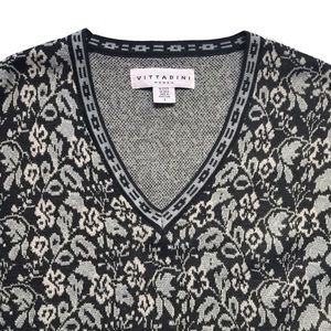 Adrienne Vittadini Vintage Floral Sweater Pullover Flowers Wool + Autumn Size L